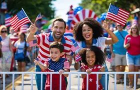 Familia celebrando la aprobación de la ciudadanía y naturalización americana en Dallas